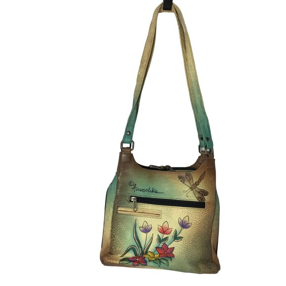 Anuschka NEVER USED Handpainted Leather Shoulder Bag Butterfly Floral - Picture 4 of 15